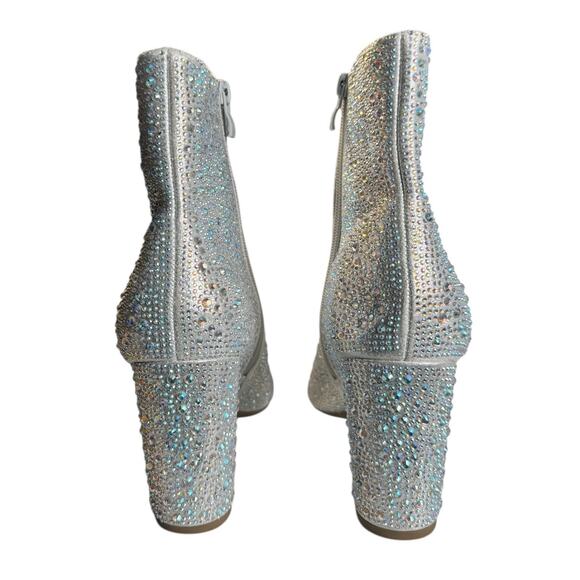 Silver Rhinestone Ankle Boots Sz 10 Cyber Bold Glam Maximalist Sparkle Y2K Party - Picture 6 of 11